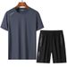 Summer men's sports and leisure ice silk quick dry elastic suit thin section loose breathable short sleeve T-shirt shorts suit_viptrois.com