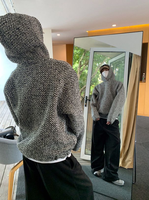 Hooded Sweater Men's Spring And Autumn New Trend Heavy Rough Flower Woven Pullover Loose Versatile Long-sleeved Top_viptrois.com