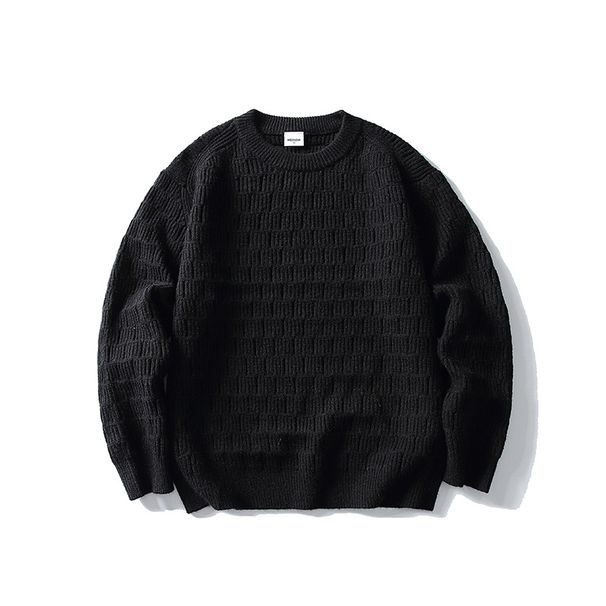 American Style Round Neck High-End Solid Color Sweater Men's Autumn Winter Casual Oversized Couple Knitted Jacket_viptrois.com
