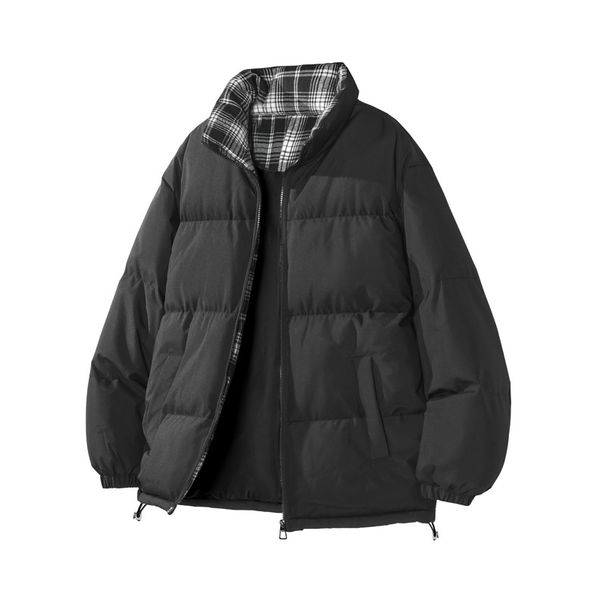 American Trendy Brand Plaid Splicing Cotton Clothes Men's 2025 Winter New Loose Trendy Jacket Stand-up Collar Bread Clothes_viptrois.com