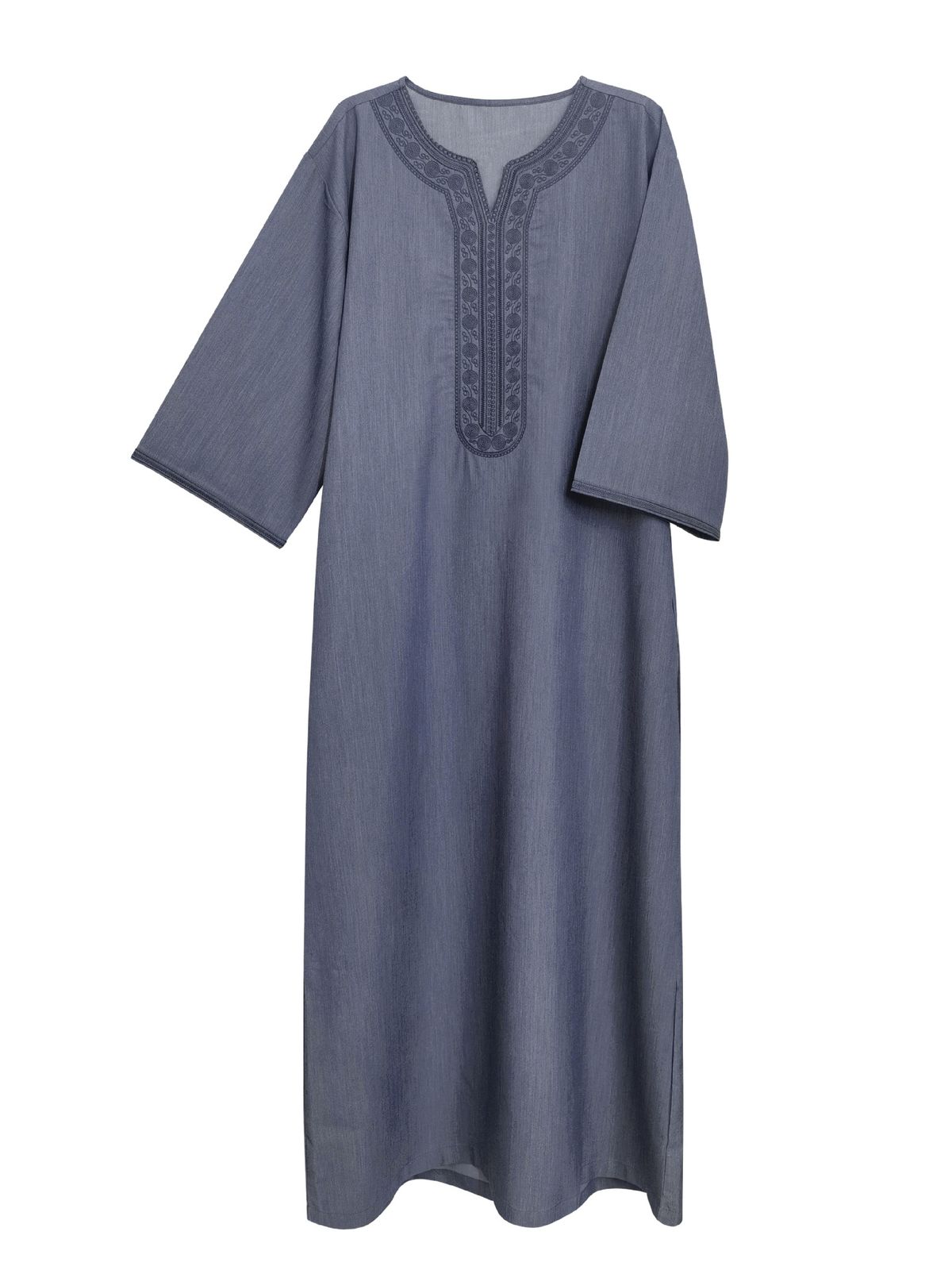 Men's Clothing Muslim Mid Sleeve Embroidered Robe Ethnic Style Robe_viptrois.com