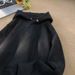 Oversized Suede Fleece Hoodie – Heavyweight Polyester Pullover With Drop Shoulder (M-3XL, Dark Grey/Black/Green)_viptrois.com