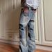 American High Washed Distressed Patchwork Deconstruction Jeans For Men, Loose Slightly Flared, Handsome And Explosive_viptrois.com