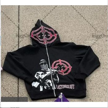 Hoodie Sweatshirt Gothic High Street Full Zipper Oversized Unisex Streetwear Y2 Jacket_viptrois.com