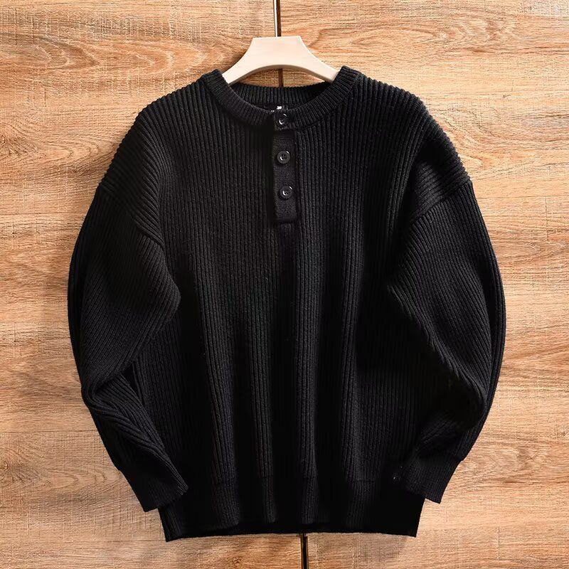 Men's Clothing Vintage-Inspired Henley Knit Sweater - Textured Cable Stitch Pullover With Half-Button Placket & Ribbed Hem (Winter Layering)_viptrois.com