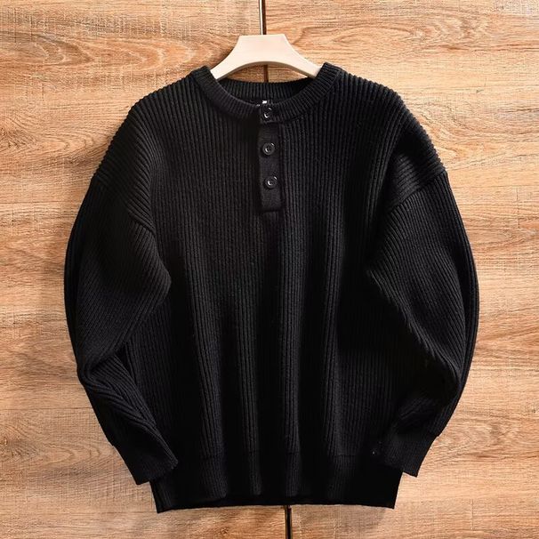 Men's Clothing Vintage-Inspired Henley Knit Sweater - Textured Cable Stitch Pullover With Half-Button Placket & Ribbed Hem (Winter Layering)_viptrois.com