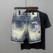 Men's Clothing Denim Shorts Trendy Shorts Ripped Patch Straight Guys 5 Point Pants_viptrois.com