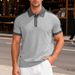 Men's Casual Sporty Polo Shirt - Breathable Knit Fabric, Relaxed Fit, Color Block Design, Short Sleeve, Versatile For Summer_viptrois.com