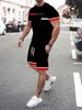 Men's Clothing Men's Summer Sports Suit Red And White Striped Crew Neck T-Shirt And Shorts Two-Piece Set Short Sleeve Active Wear_viptrois.com