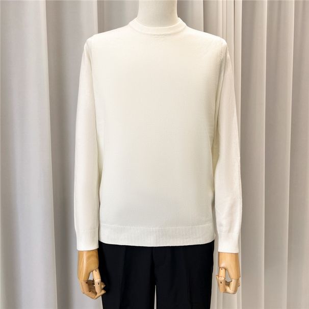 Men's Sweater Slim-fitting Bottoming Crew-neck Knitted Sweater Men's Autumn And Winter Korean Version Casual Threads Versatile Pure White Simple Top_viptrois.com