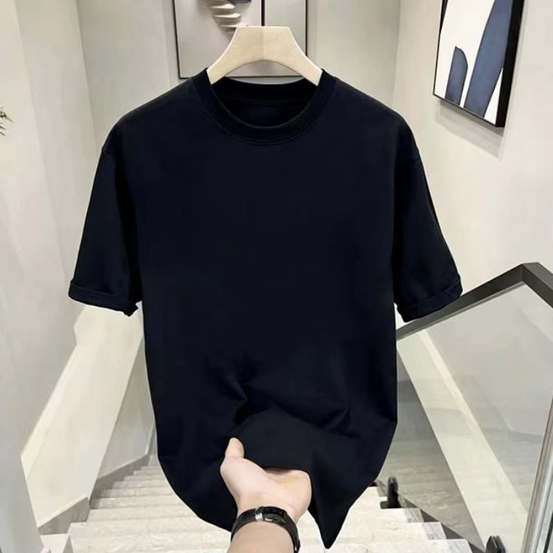 Men's Clothing Ins Short Sleeved Men's Summer Personalized Letter Embossed Print Contrast Color Youth Loose Casual Stretch T Shirt_viptrois.com