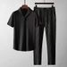 Men's Clothing Fashion Brand Ice Silk Pleated Casual Sports Suit Men's Summer Thin Short Sleeved Large Size Straight Pants Sports Two Piece Suit_viptrois.com