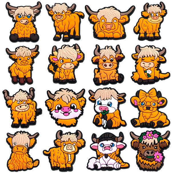 16 Sets Of Cartoon Shoes Flower Accessories Scottish Alpine Cow Cute Shoe Accessories DIY Decoration_viptrois.com