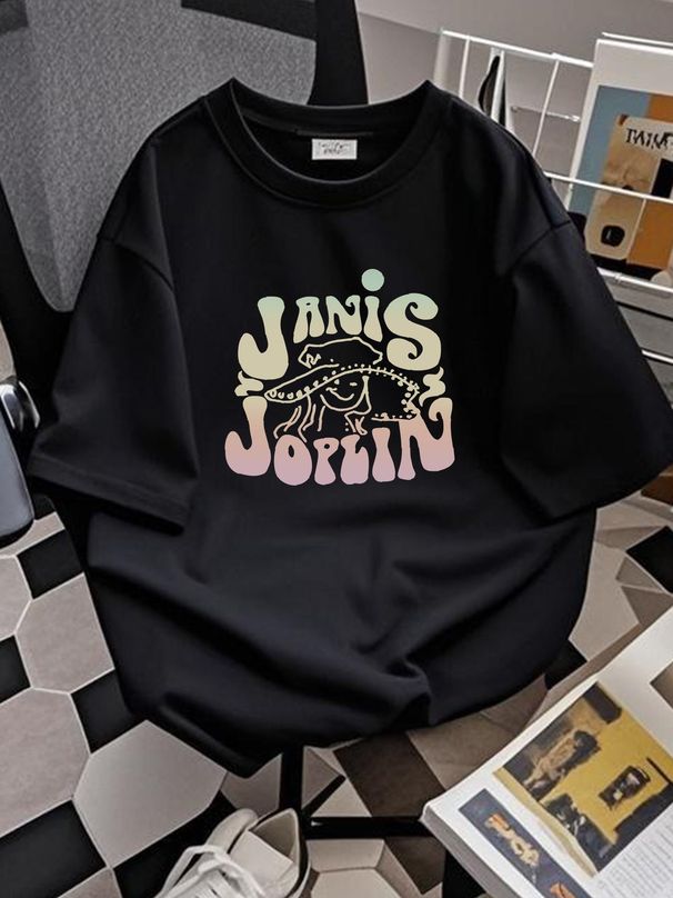 Janis Joplin Mens Pastel Logo T Shirt BI44474 Unisex Casual Homme Versatile Stylish Graphic Stretched Slightly Comfortable Top For Everyday Wear_viptrois.com