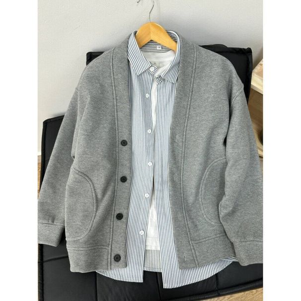 Japanese-Inspired Waffle Knit Cardigan – Oversized Unisex V-Neck Button-Up Sweater_viptrois.com