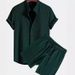 Men's Casual Loose Multicolor Beach Wear Pit Stripe Short Sleeve Suit Two Piece Set_viptrois.com
