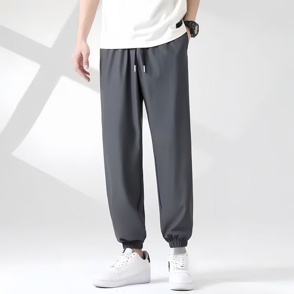 Men's Summer Thin Ice Silk New Style Jogger Sports Cropped Trendy Brand Cool Casual Long Pants_viptrois.com