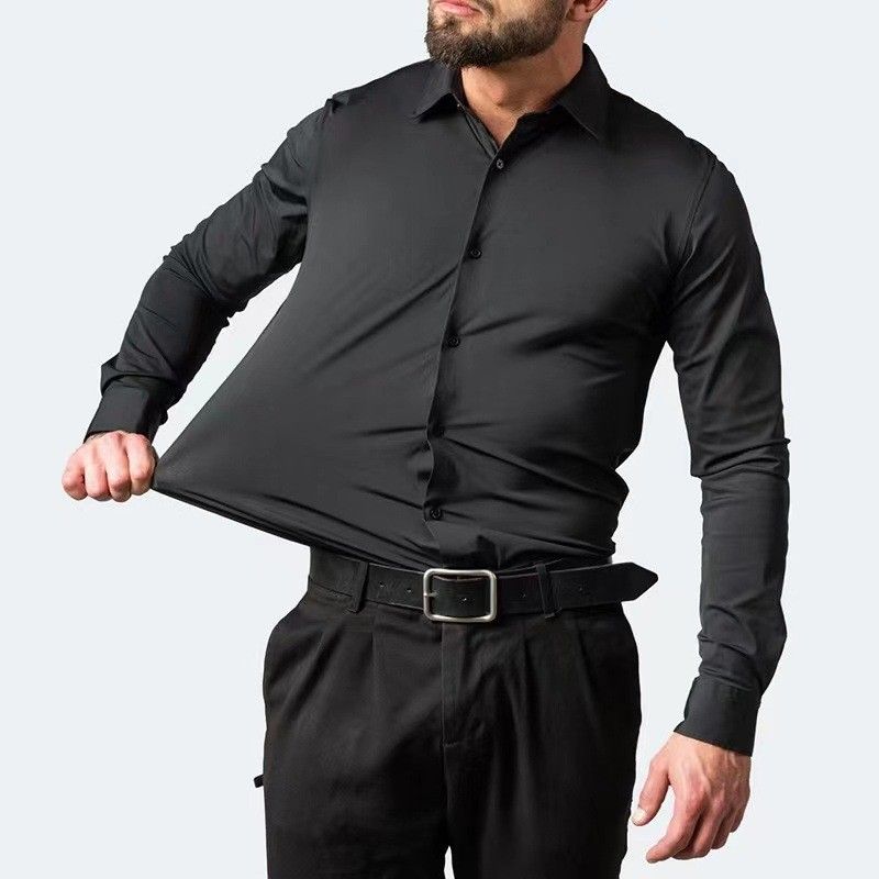 Men's Clothing Four Sided Elastic Non Iron Men's Long Sleeved Shirt Mercerized Vertical Sense Men's Shirt_viptrois.com