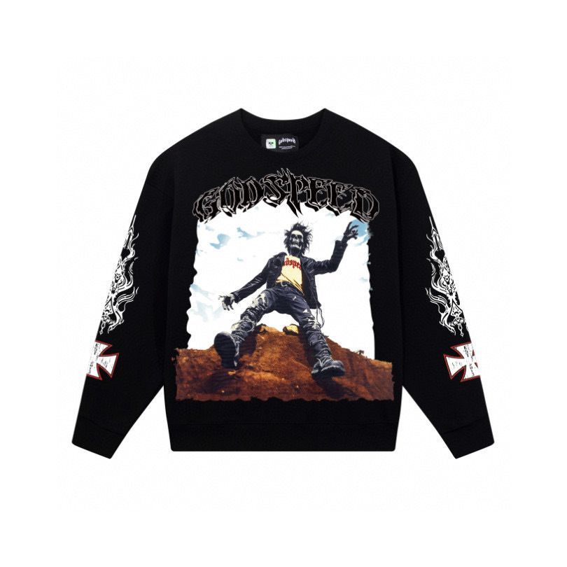 Trendy Brand Skull Print Heavy Cotton Unisex High Street Crew Neck Long Sleeve Sweatshirt_viptrois.com