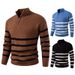 Men's Half-Zip Stripe Knit Sweater – Stand Collar Pullover With Modal-Spandex Blend (Breathable, Anti-Pilling, Relaxed Fit, Machine Washable)_viptrois.com