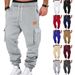Urban Style Cargo Pants For Men With Leather Logo Patch, Multi-Pocket Design & Drawstring Waist - Comfortable & Trendy Casual Trousers_viptrois.com