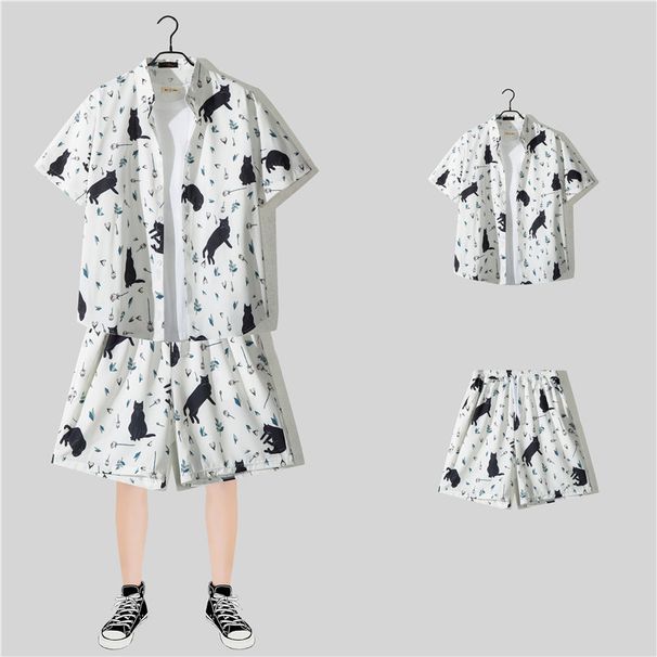 Men's Clothing Short Sleeved Floral Shirt Beach Clothes Summer Thin Suit_viptrois.com