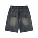Men's TIDEEKU Men's Clothing | Light blue retro washed distressed spider print denim shorts men's straight loose pants_viptrois.com