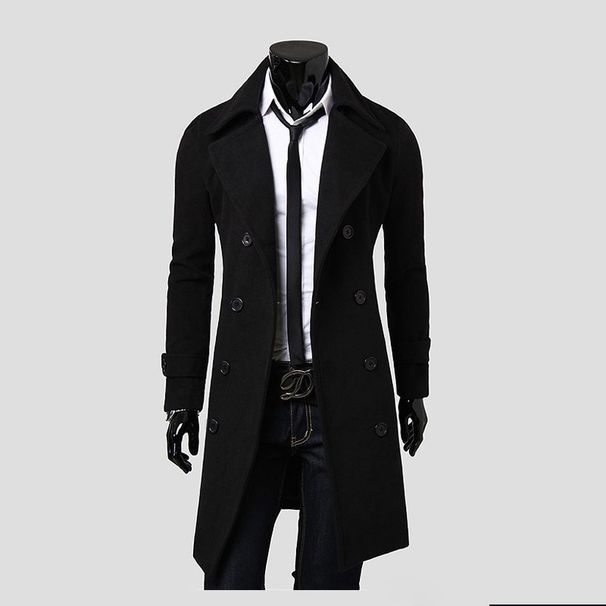 Men's Clothing European Size Foreign Trade Men's Slim Jacket Double Breasted Extra Long Slit Trench Coat Men's Woolen Coat Korean Style Slim_viptrois.com