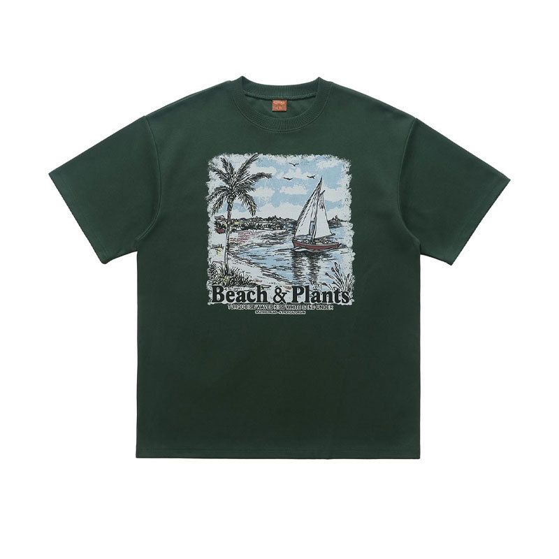 American High Street West Coast Print Short-sleeve For Men, Loose Fit Half-sleeve T-shirt_viptrois.com