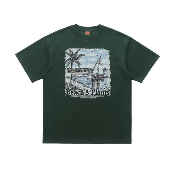 American High Street West Coast Print Short-sleeve For Men, Loose Fit Half-sleeve T-shirt_viptrois.com
