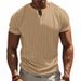 Summer Men's Fitness Casual Sports Jacquard Ribbed Quick-Dry Breathable Henley Short Sleeve_viptrois.com