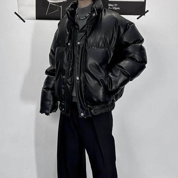 Trendy PU For Men, Short Winter Thickened New Style Coat, Stylish Leather Clothing, Warm Cotton Padded Ja, Puffer_viptrois.com