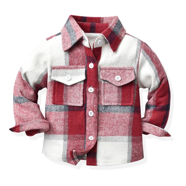 kid's clothing Unisex hooded long-sleeved woolen plaid shirt jacket looks childlike_viptrois.com