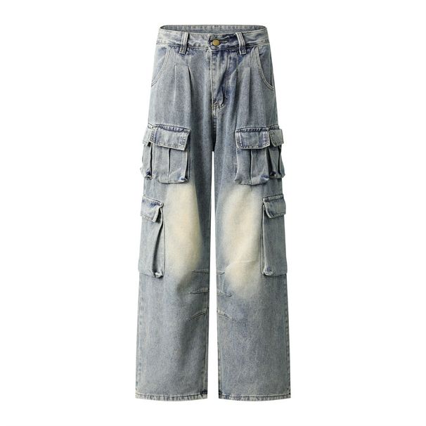 American Style Multi-Pocket Cargo Jeans For Men, Trendy Brand, Niche Design, Loose Straight-Leg Pan, Wide-Leg Long_viptrois.com