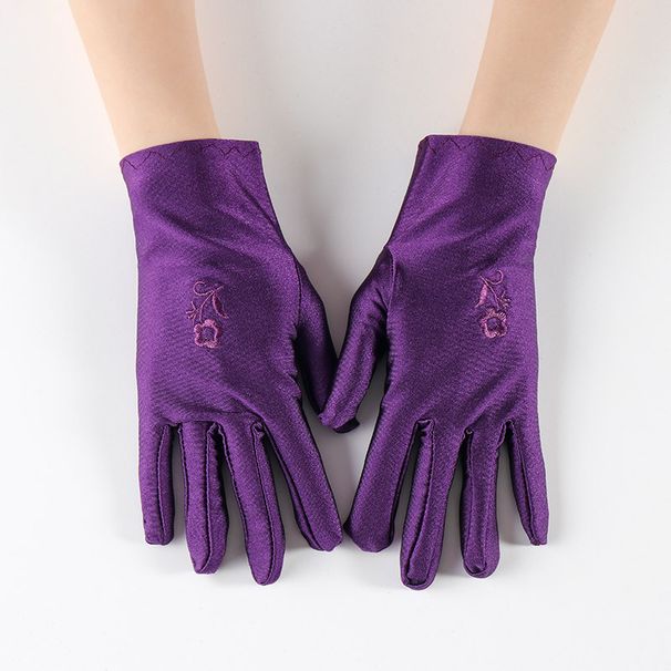 Spring And Summer New Women's Solid Color Spandex Stretch Sun Protection Flower Embroidery Etiquette Performance Driving_viptrois.com