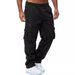 Men's Clothing Multi Pocket Casual Straight Loose Solid Color Workwear Sports Fitness Trousers_viptrois.com