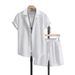 Men's Clothing Summer Jacquard Black And White Solid Color Suit Short Sleeved Men's Vacation Casual Style Shirt Shorts Two Piece Suit_viptrois.com