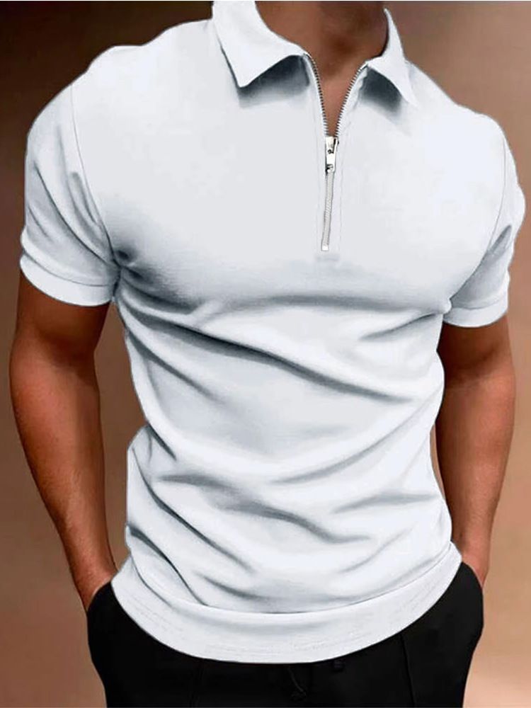 Summer Men's Solid Color Polo Shirt Short Sleeve Turn-Down Collar Zipper Tshirts &for Men Casual Streetwear New Male Tops_viptrois.com