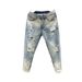 Ripped Jeans Men's Hong Kong Style New Fashion Brand Youth Fashion Nine-point Pants Slim Foot Pants Trendy Beggar Pants_viptrois.com