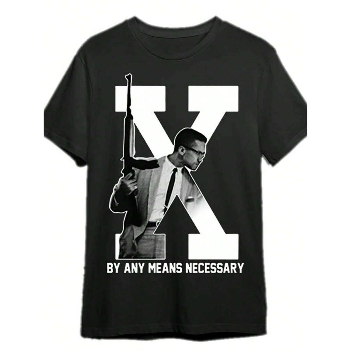 Camiseta De Algodón Con Gráfico Inspirado En Malcolm X, Cuello Redondo Y Comodidad Todas Las Estaciones Para Uso Casual_viptrois.com