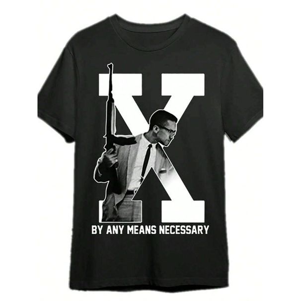 Camiseta De Algodón Con Gráfico Inspirado En Malcolm X, Cuello Redondo Y Comodidad Todas Las Estaciones Para Uso Casual_viptrois.com