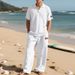 Men's Linen Set Short Sleeve Loose Collar Casual Sports Pants Independence Day Arrival Summer_viptrois.com