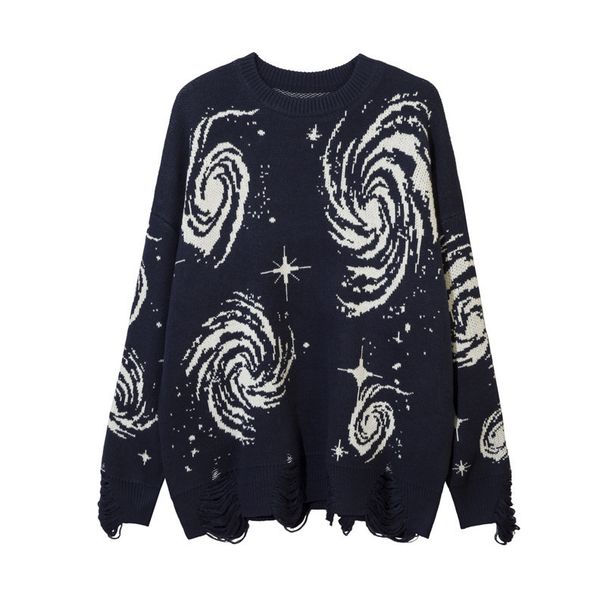 Men's ClothingFashion Personality Star Element Rotating Jacquard Ripped Long Sleeved Pullover Loose Casual Men's And Women's Sweater_viptrois.com