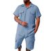 Men's Minimalist Short Sleeve & Shorts Set - Breathable Poly-Cotton Blend (S-XXXL) | Solid Color Athletic Lounge Wear In 10 Colors (Wine/Navy/Olive)_viptrois.com