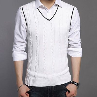 Men's Knit Vest Casual Solid Color Cable Pattern Sleeveless Sweater Vest For Daily Wear_viptrois.com