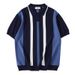 Men's Clothing Summer Breathable Hollow Vertical Stripes Color Matching Knitted Polo Shirt Light Mature New Design Lapel Short Sleeve_viptrois.com