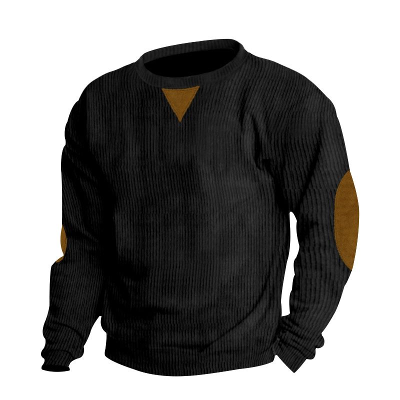Men's Clothing Autumn And Winter Round Neck Casual Stand Collar Corduroy Long Sleeved Sweatshirt In Stock_viptrois.com