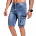 Men's Clothing Multi Pocket Micro Stretch Denim Shorts 5 Point Workwear Casual Jeans_viptrois.com