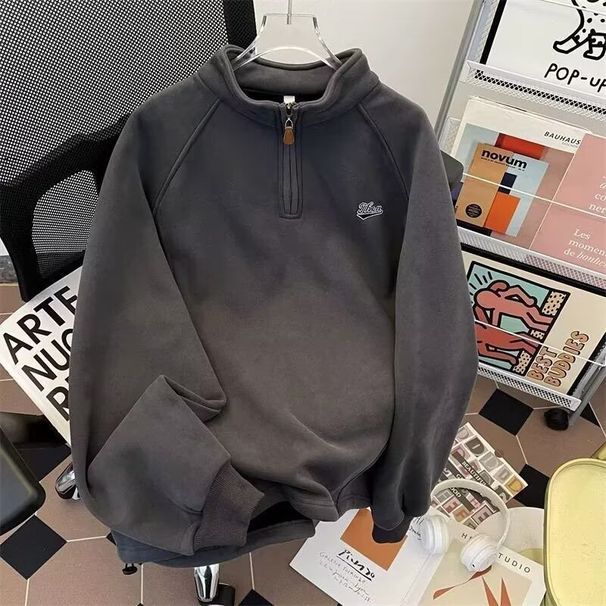 Men's Clothing Casual Quarter-Zip Fleece Sweatshirt - Stand Collar, Loose Fit, Warm Plush Lining, No Hood, Pullover Style (Fleece & Non-Fleece)_viptrois.com