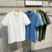 Men's Clothing Solid Color Button Lapel Polo Shirt Boys Casual Short Sleeved T Shirt Loose Half Sleeved Pullover Top Bottoming Shirt_viptrois.com